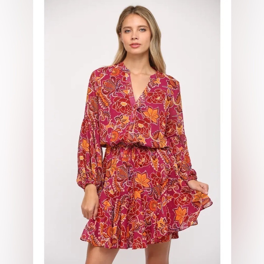 Fate Ruffle Mini Dress - Sangria